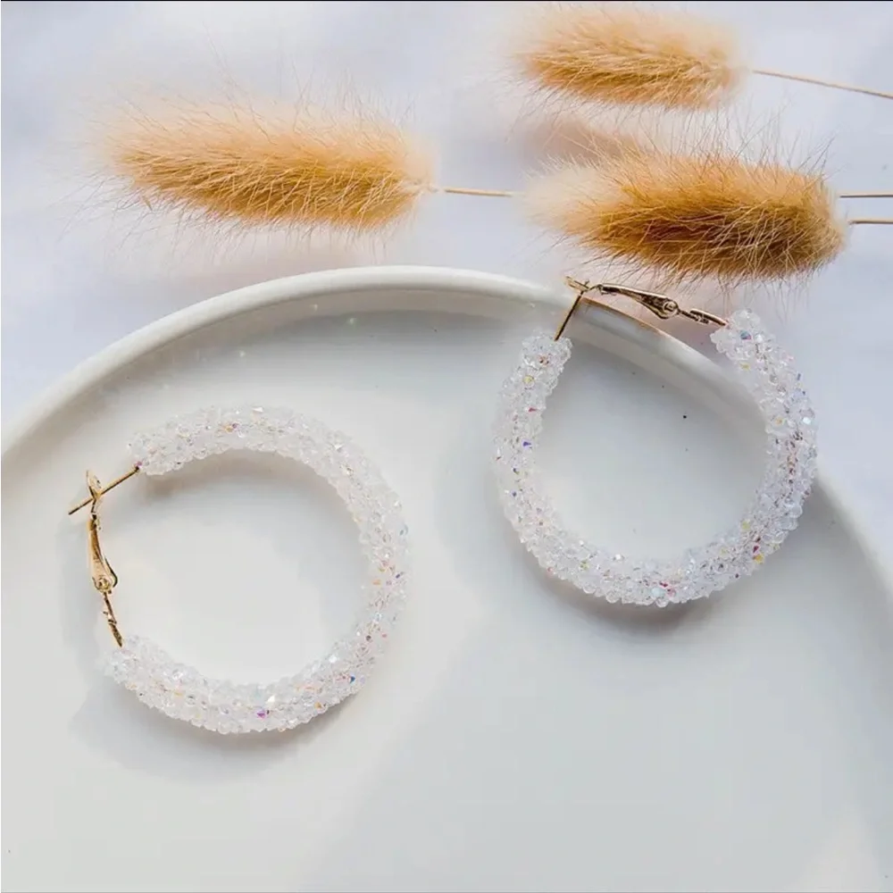 White Crystal Glimmer Hoop Earrings